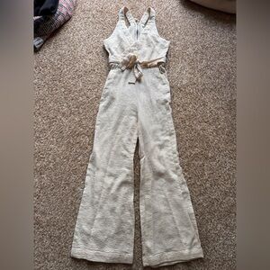 NWOT ANTHROPOLOGIE Demi Textured Jumpsuit Neutral Natural Belted Size 0